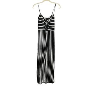 Daisy Fuentes Spaghetti Strap Romper Jumpsuit Black White Striped Womens Size L